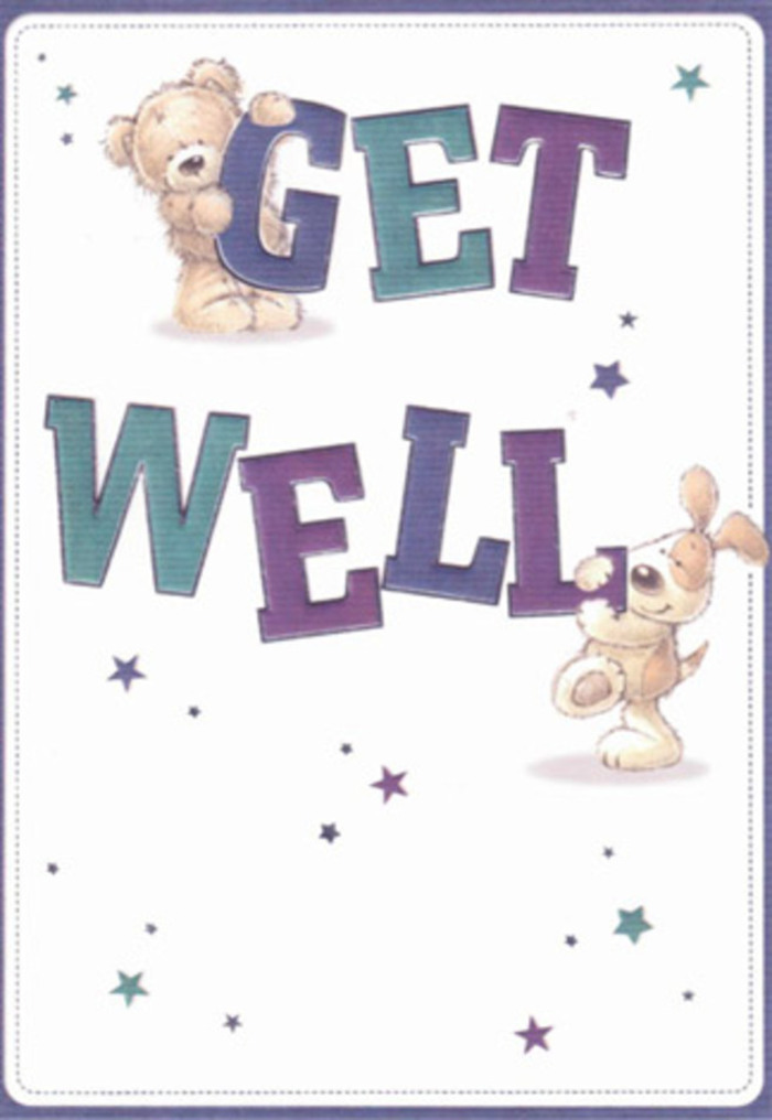This get well card becomes a visual whisper of gentle encouragement, effortlessly capturing the comforting embrace familiar to residents of Sydenham Hill. Two whimsical companions-a plush bear with golden fur and a floppy-eared puppy-hover around exuberant 'Get Well' typography, their playful presence reminiscent of shared walks through Wells Park. Sprinkled stars in deep violet and aqua hues dot the crisp, cream background, each one carrying a shimmering intention for healing. The colours and joyful letterforms ground the design in heartfelt assurance, much like a bouquet chosen to cheer a loved one recovering in a sunlit front room on Crystal Palace Parade. There's a velvety tactility to the depiction-the bear's plush coat, the puppy's silky ears-inviting the imagination to reach out and feel their comfort, parallel to the intimate connection of hand-delivered flowers. Envision gifting this card alongside a locally arranged bouquet, the combined gesture a radiant beam of positivity meant to lift spirits regardless of age or circumstance. The entire scene is suffused with an airy lightness and sincerity, echoing the caring nature that defines Sydenham Hill's close-knit community.